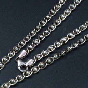STERLING SILVER DIAMOND CUT BEAD TEXTURED CHAIN NECKLACE